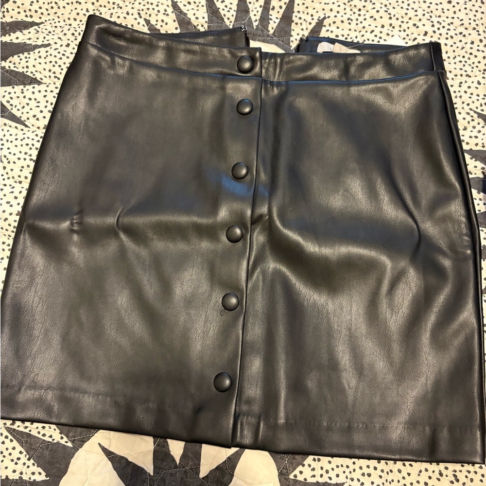 Loft Black Button-Up Leather Skirt
